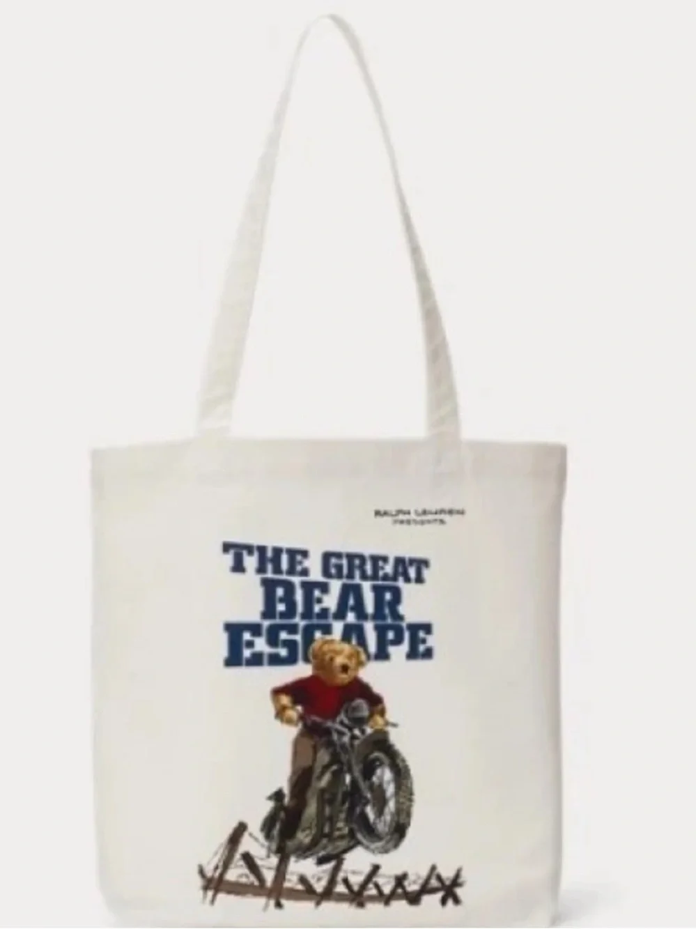 NWT Rare Ralph Lauren Canvas Tote Bag Polo Bear Motorcycle Graphic Movie Cover